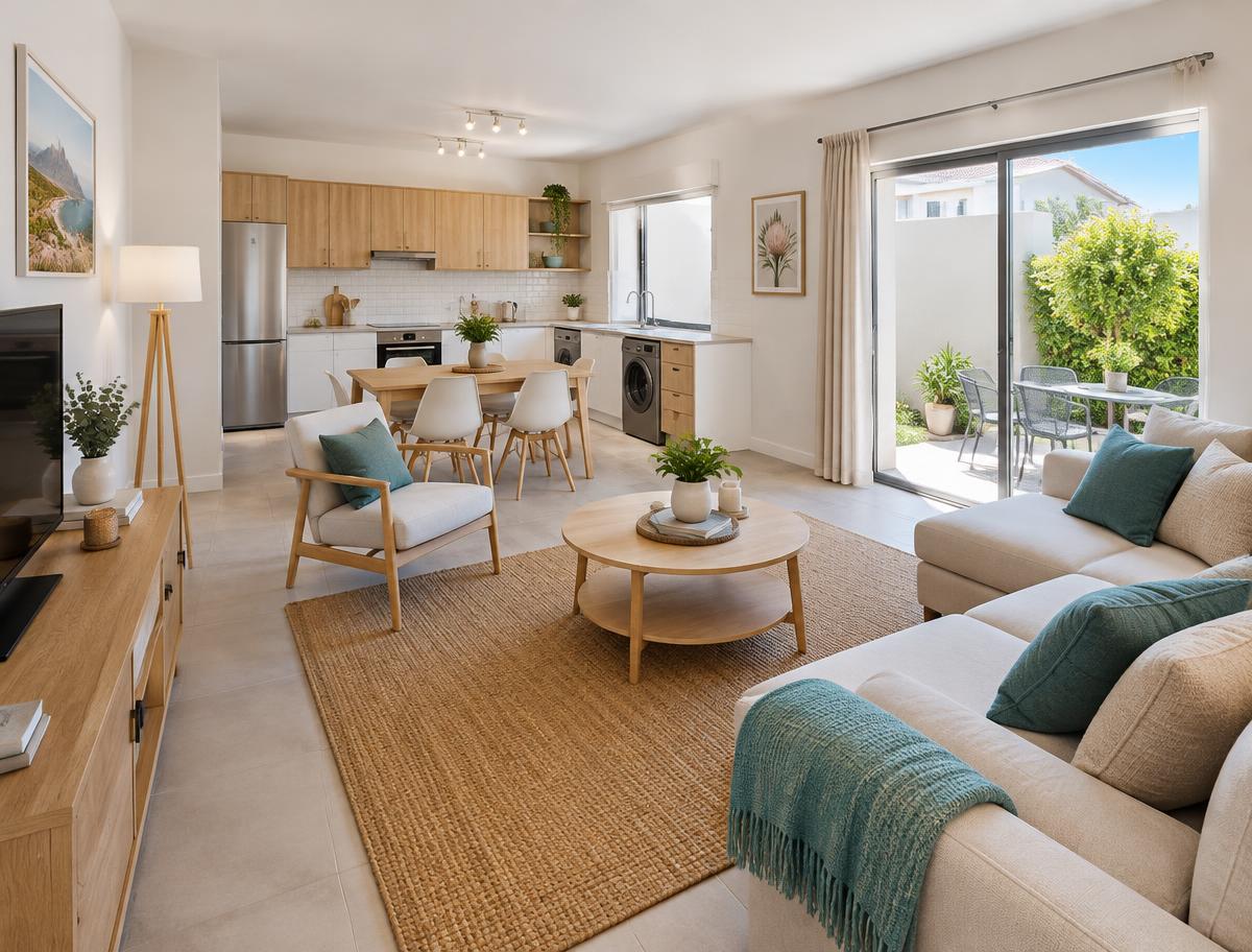 Open-plan living room of the flat